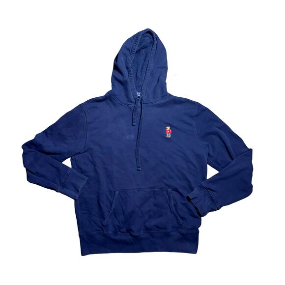 Polo Ralph Lauren Blue Preppy Teddy Bear Hoodie Pullover Sweatshirt size Large - Picture 2 of 8